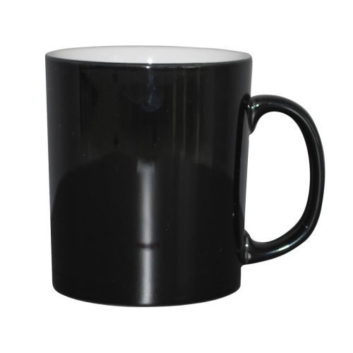 Schwarzer Kitty Tasse mit weißer Innenseite bedruckt